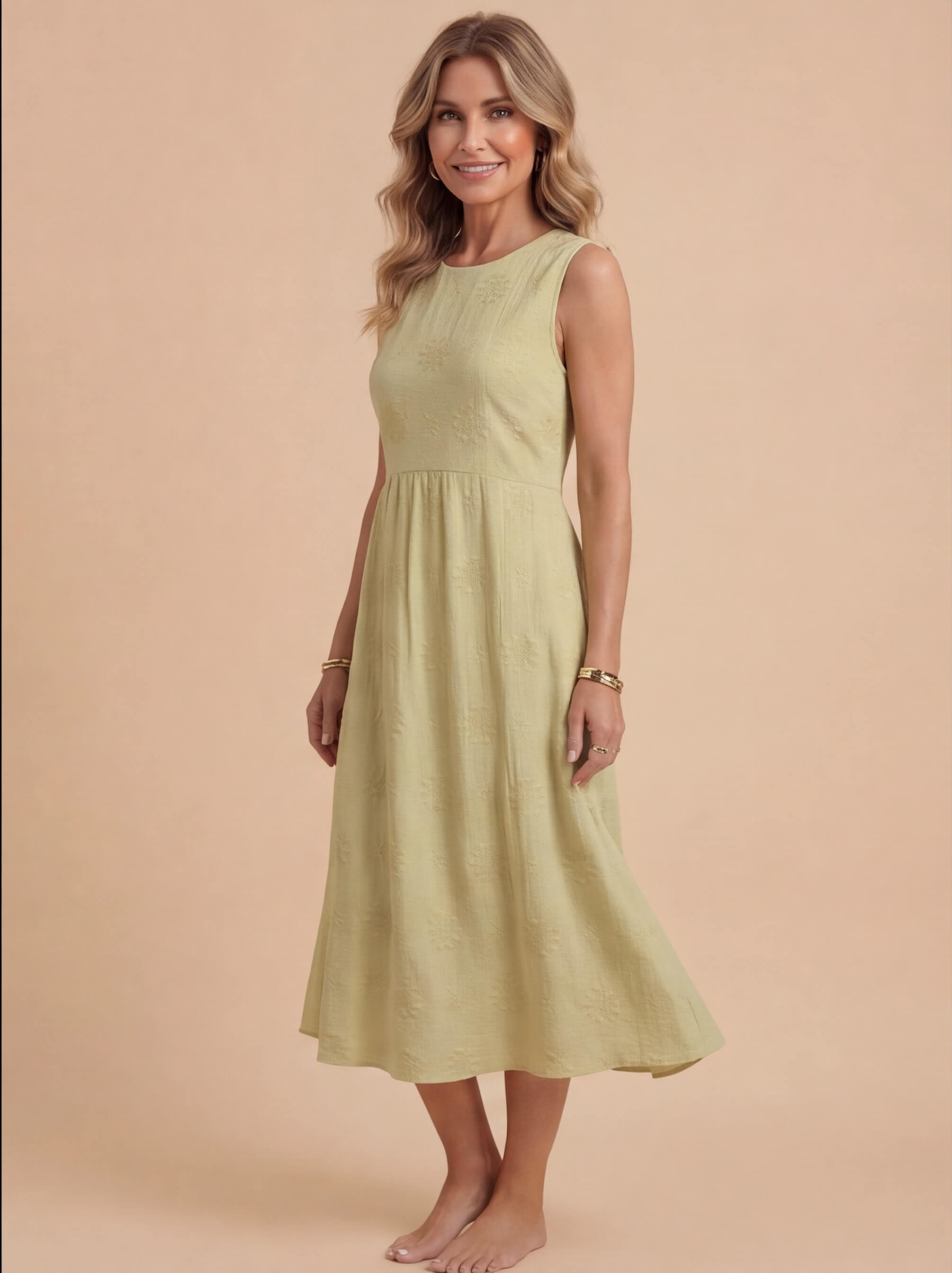 Paula | Women's Embroidered Sleeveless Midi Dress