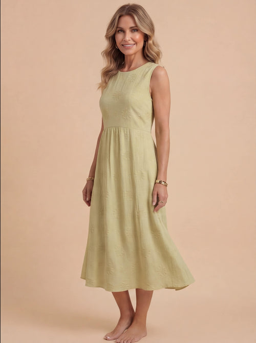 Paula | Women's Embroidered Sleeveless Midi Dress