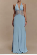 Ines | Women Halter Neck Backless Maxi Wedding Guest Dress