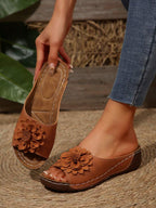 Flora | Women's Flower Detail Wedge Mule Sandal