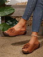 Flora | Women's Flower Detail Wedge Mule Sandal