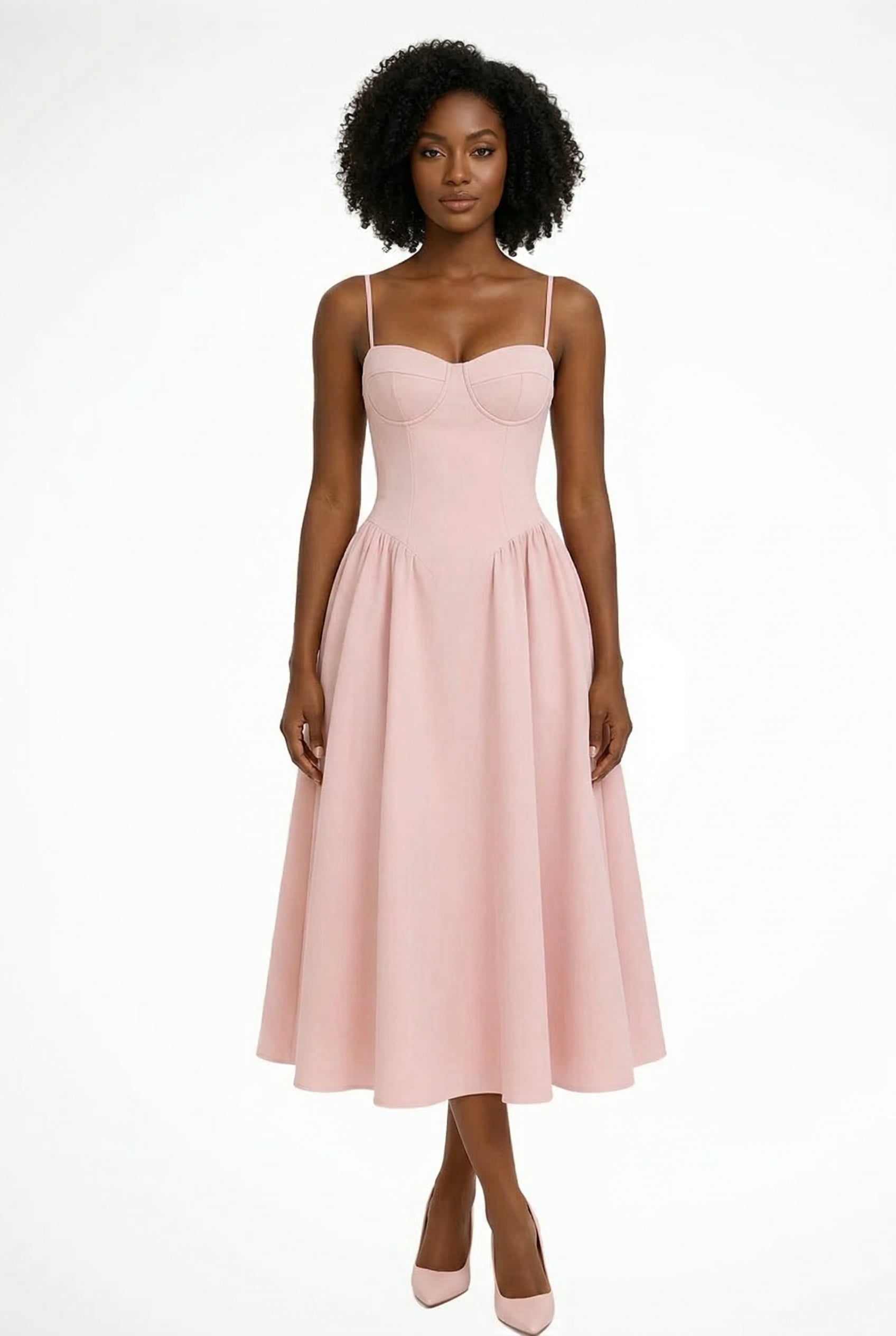 Serena | Women’s Corset Bodice Elegant Midi Wedding Guests Dress