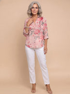 Claire | Women's Floral Print Linen Button-Up Shirt