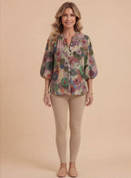 Leah | Women's Abstract Floral Balloon Sleeve Blouse