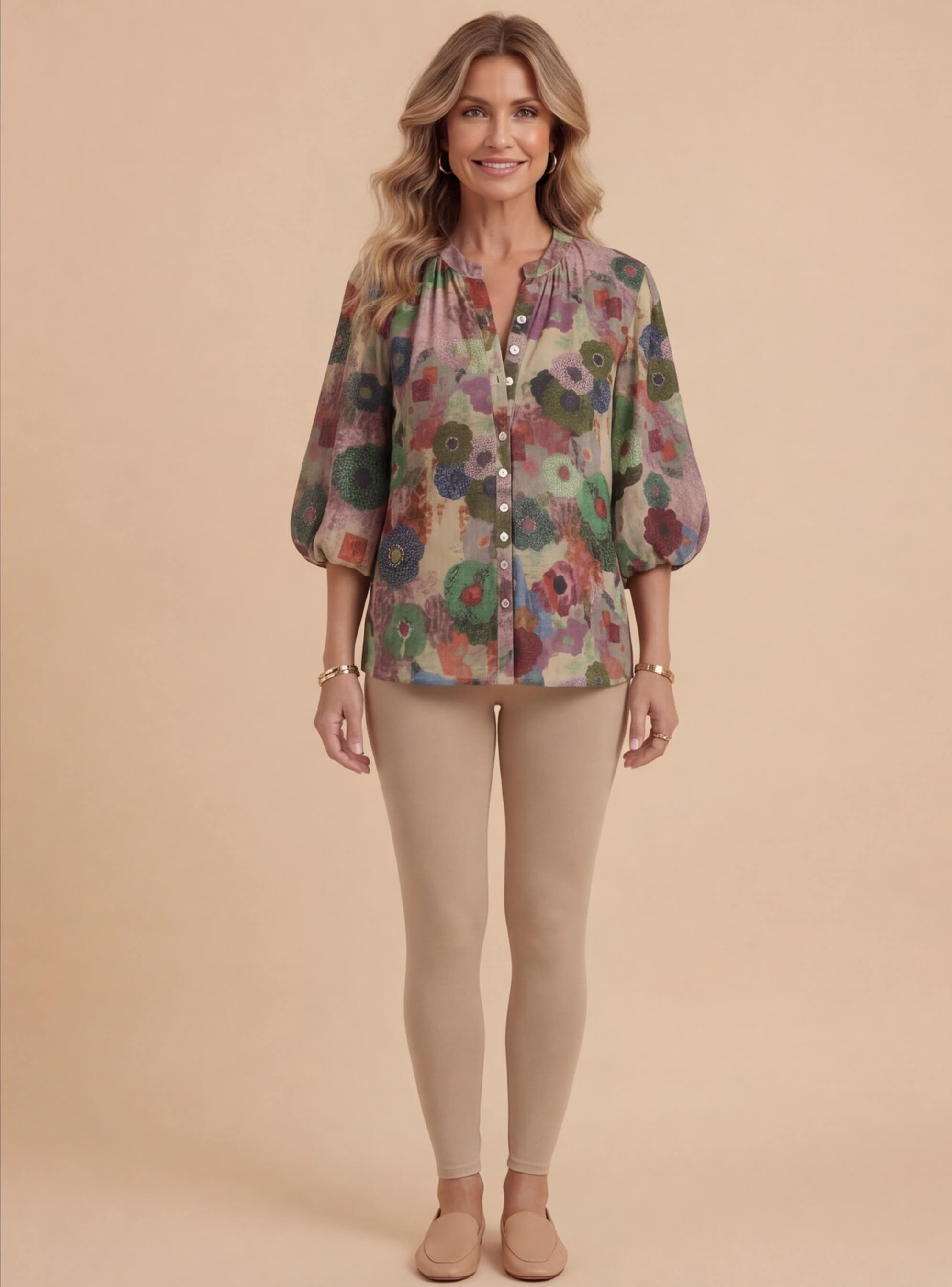 Leah | Women's Abstract Floral Balloon Sleeve Blouse