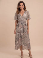Sandra | Women's Floral Chiffon Wrap Midi Dress
