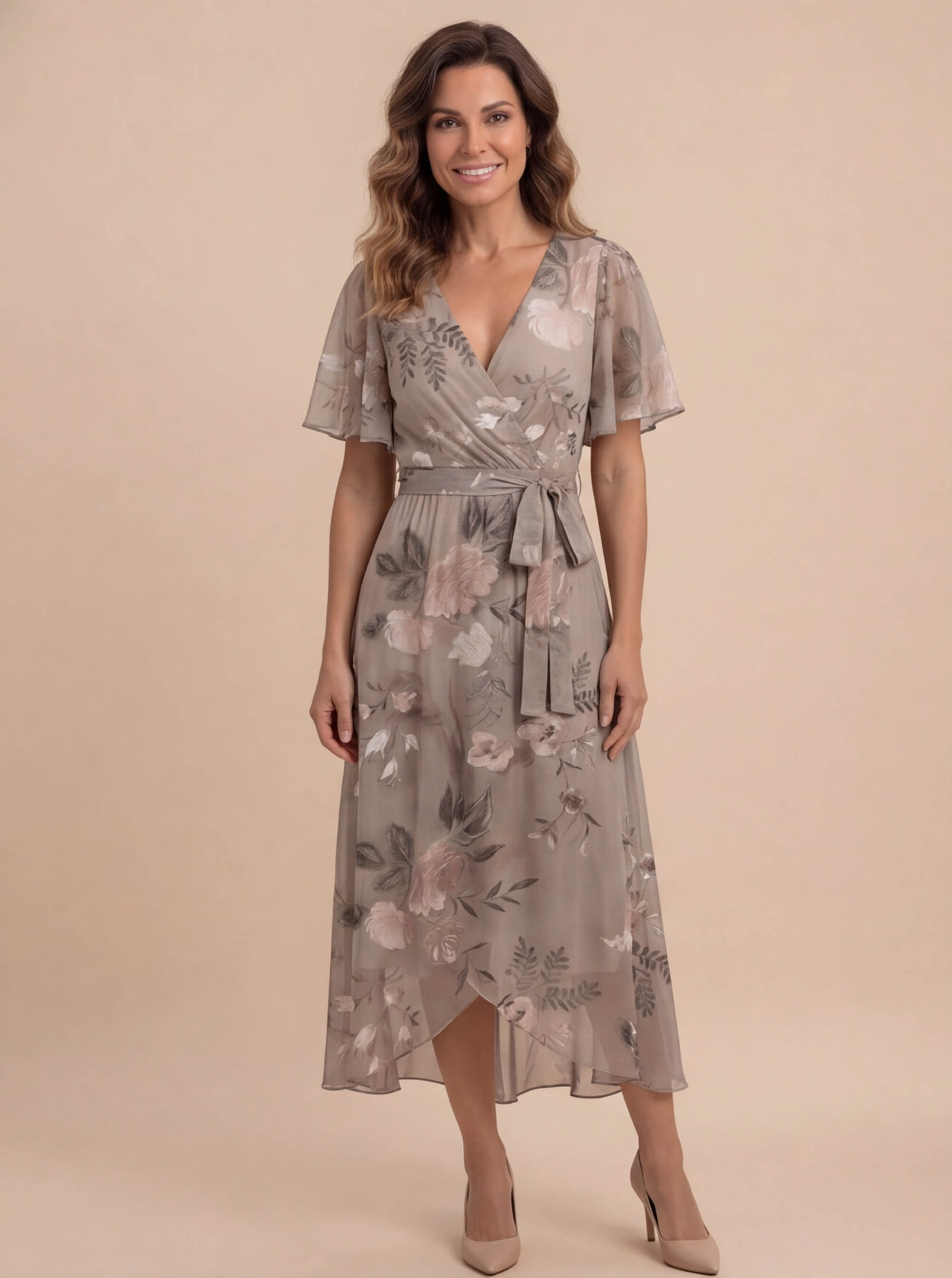 Sandra | Women's Floral Chiffon Wrap Midi Dress