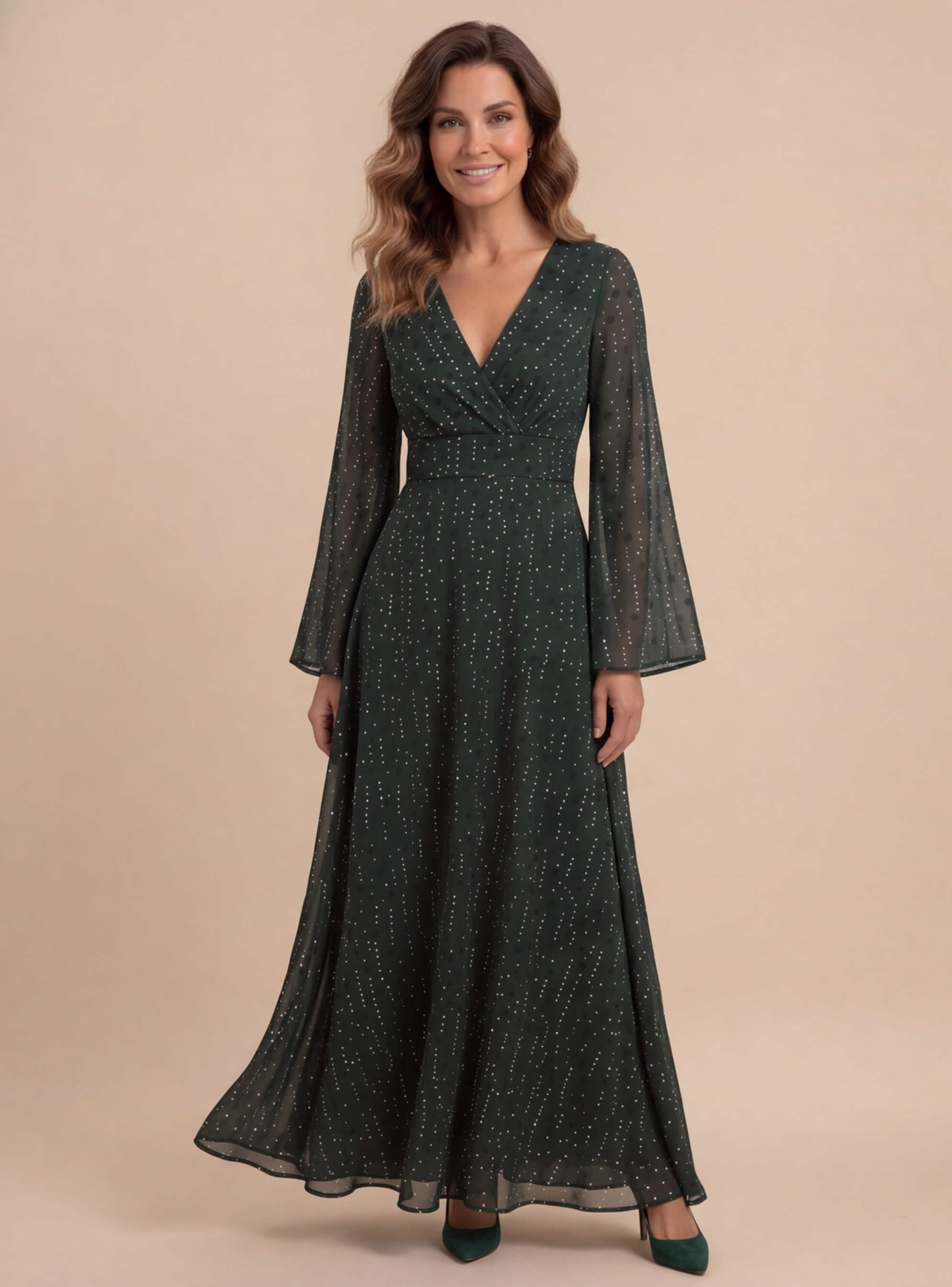 Gail | Women's Glitter Spot Chiffon Wrap Maxi Dress