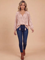Sara | Women's Boho Lace Blouse with Tassel Tie Neckline