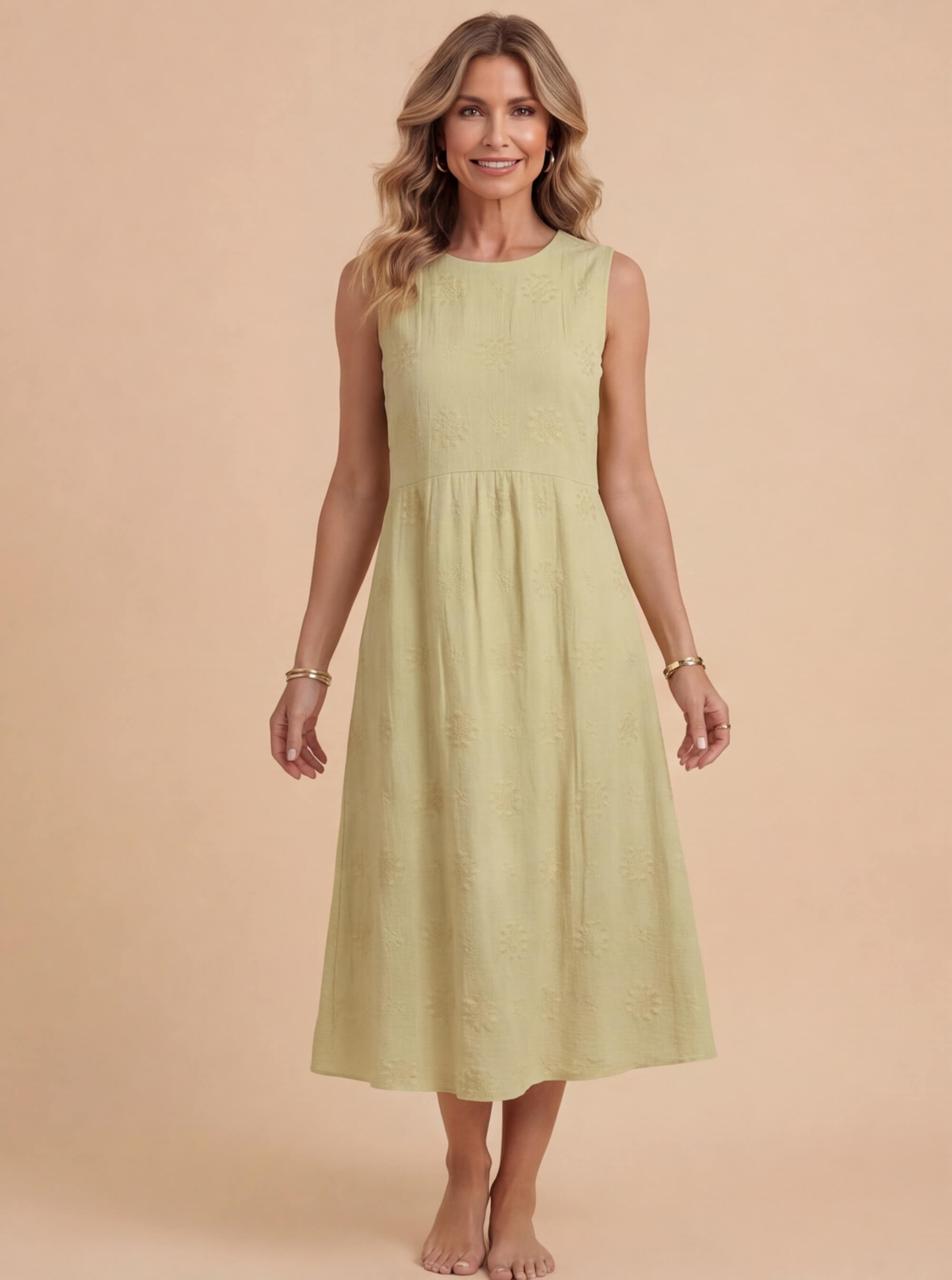 Paula | Women's Embroidered Sleeveless Midi Dress