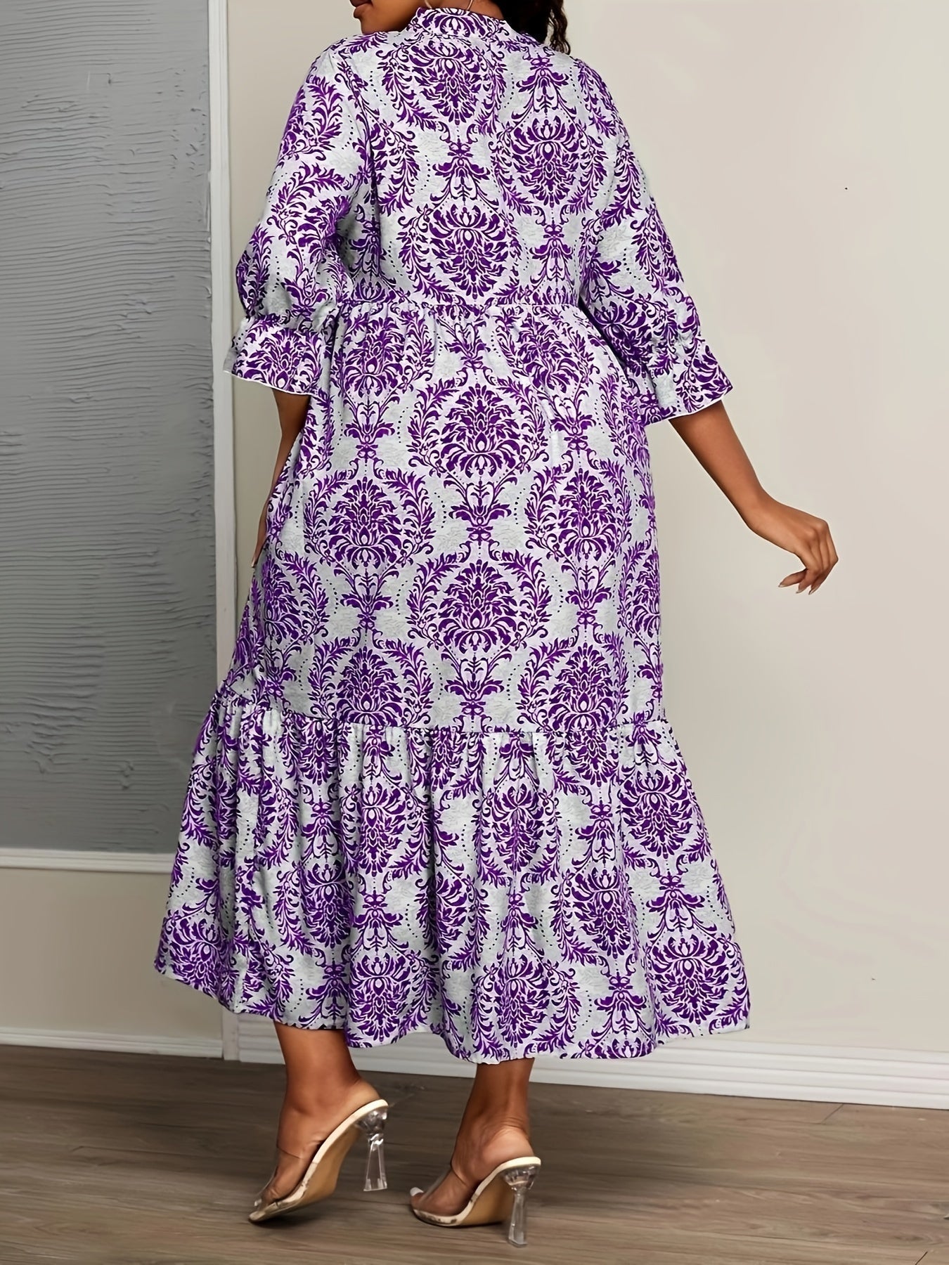 Jade | Women's Boho Damask Print Tiered Maxi Dress