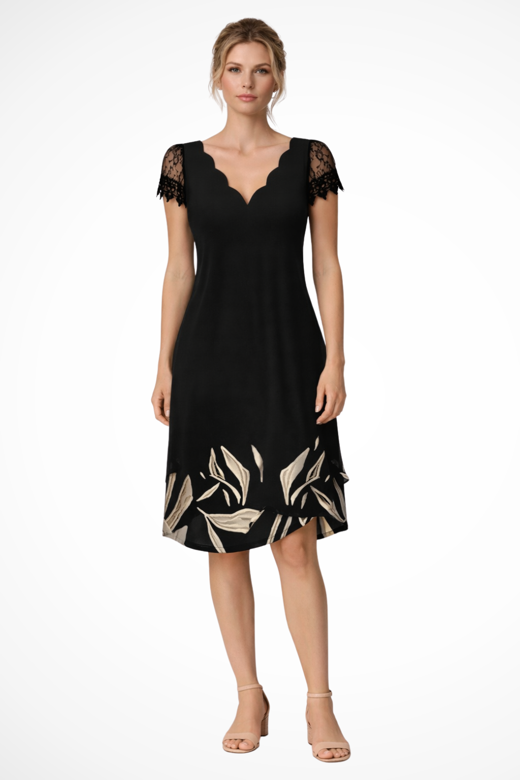 Helene | Women Lace Sleeve Midi Wedding Guest Dress