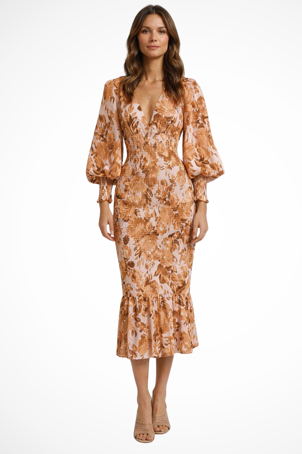 Rylee | Women V Neck Long Sleeve Floral Summer Midi Dress