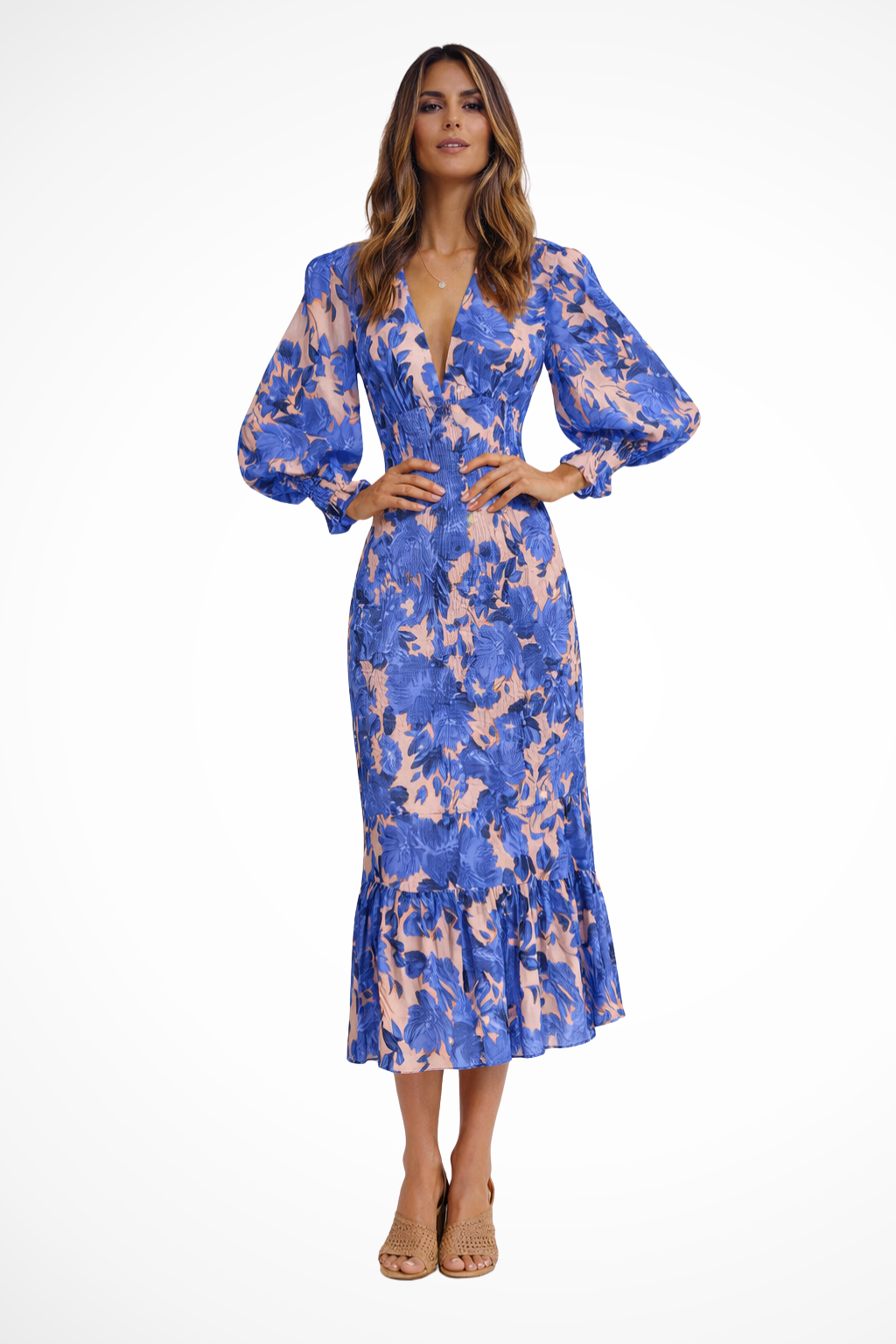 Rylee | Women V Neck Long Sleeve Floral Summer Midi Dress
