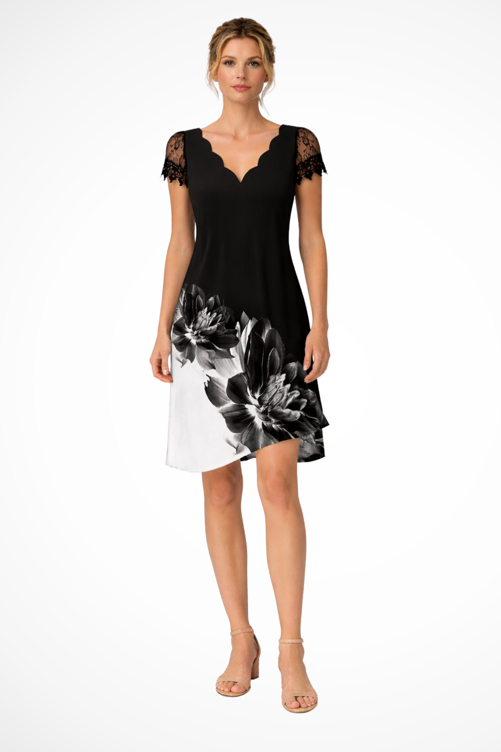 Helene | Women Lace Sleeve Midi Wedding Guest Dress