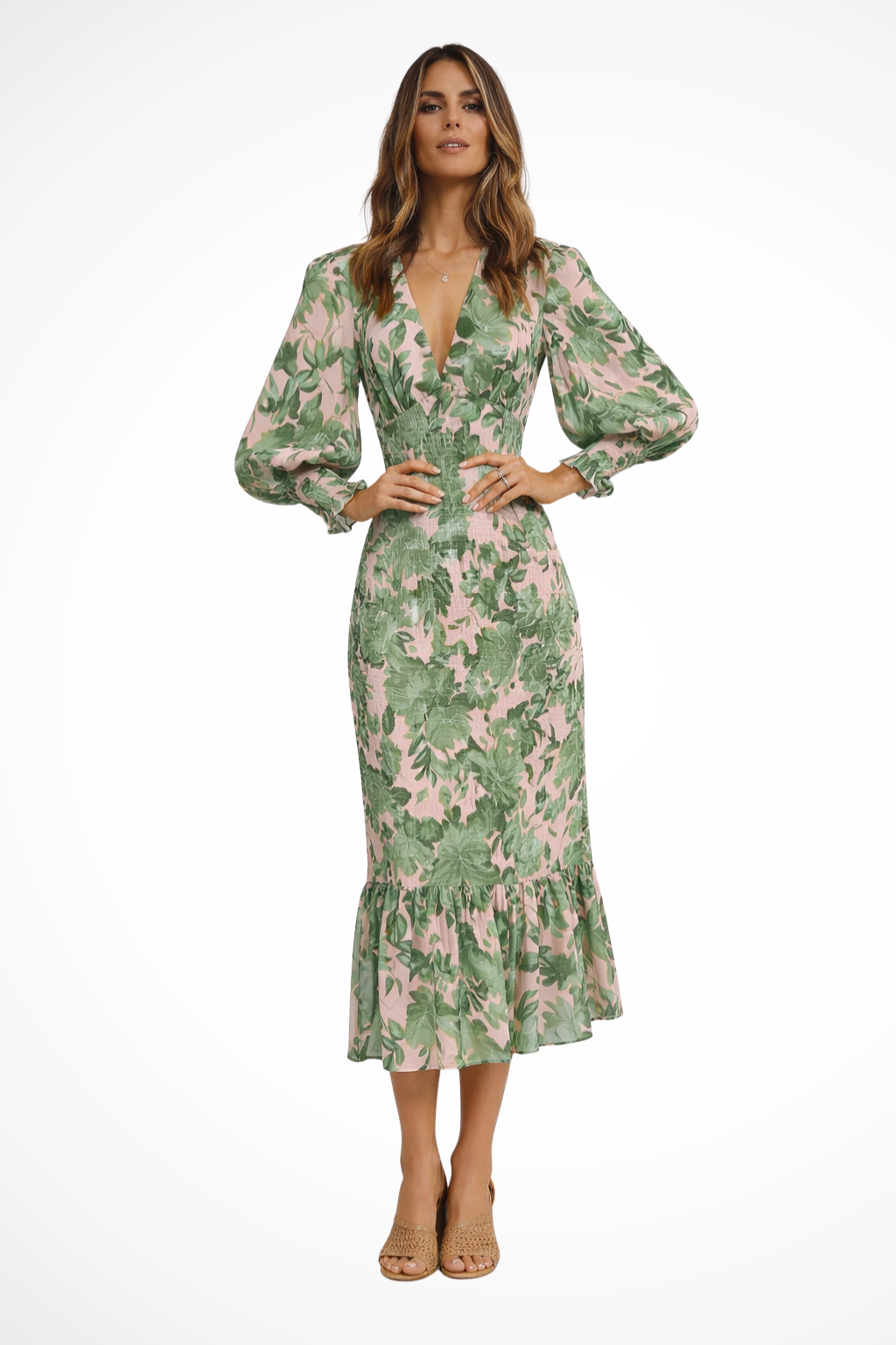 Rylee | Women V Neck Long Sleeve Floral Summer Midi Dress
