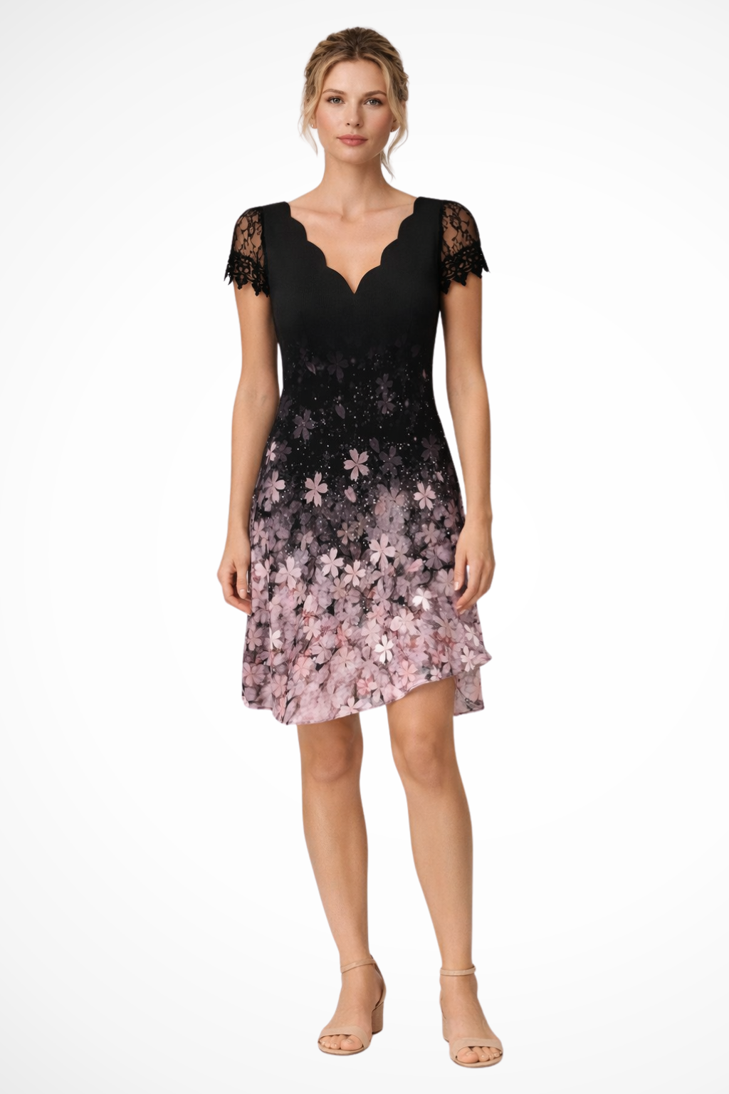 Helene | Women Lace Sleeve Midi Wedding Guest Dress