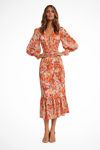 Rylee | Women V Neck Long Sleeve Floral Summer Midi Dress