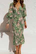 Rylee | Women V Neck Long Sleeve Floral Summer Midi Dress