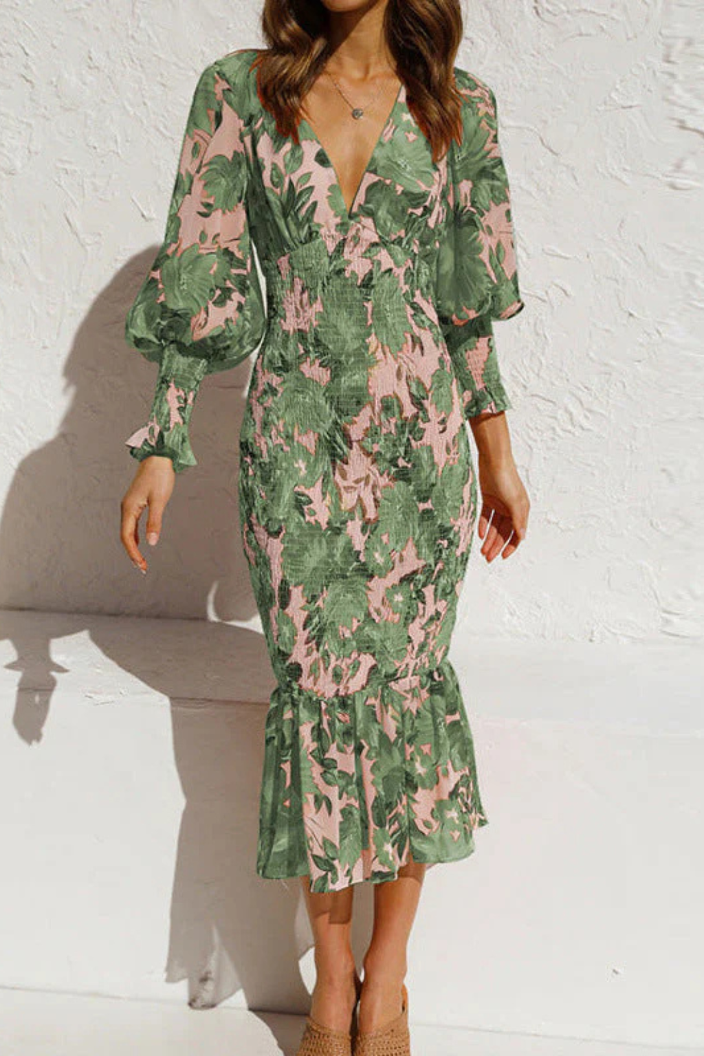 Rylee | Women V Neck Long Sleeve Floral Summer Midi Dress