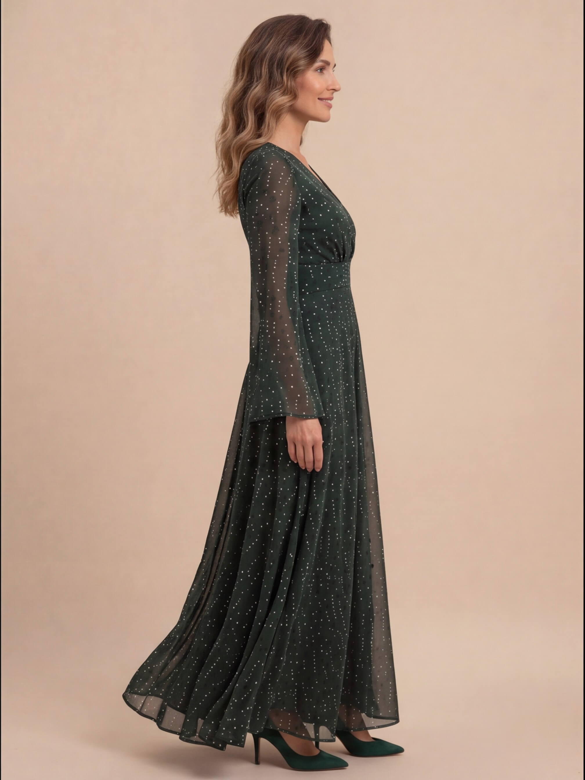Gail | Women's Glitter Spot Chiffon Wrap Maxi Dress