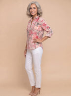 Claire | Women's Floral Print Linen Button-Up Shirt