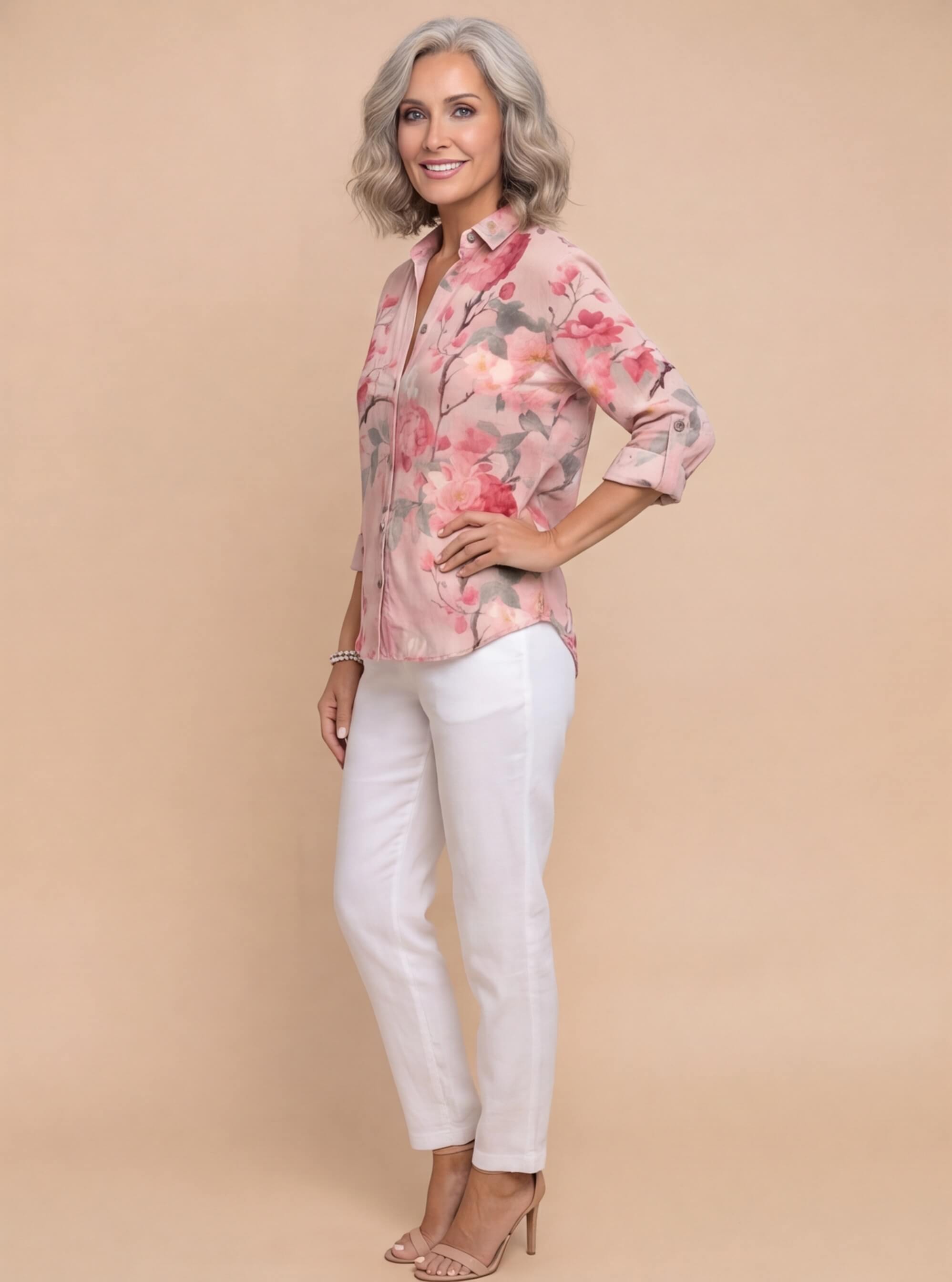 Claire | Women's Floral Print Linen Button-Up Shirt