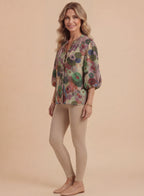 Leah | Women's Abstract Floral Balloon Sleeve Blouse