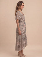 Sandra | Women's Floral Chiffon Wrap Midi Dress