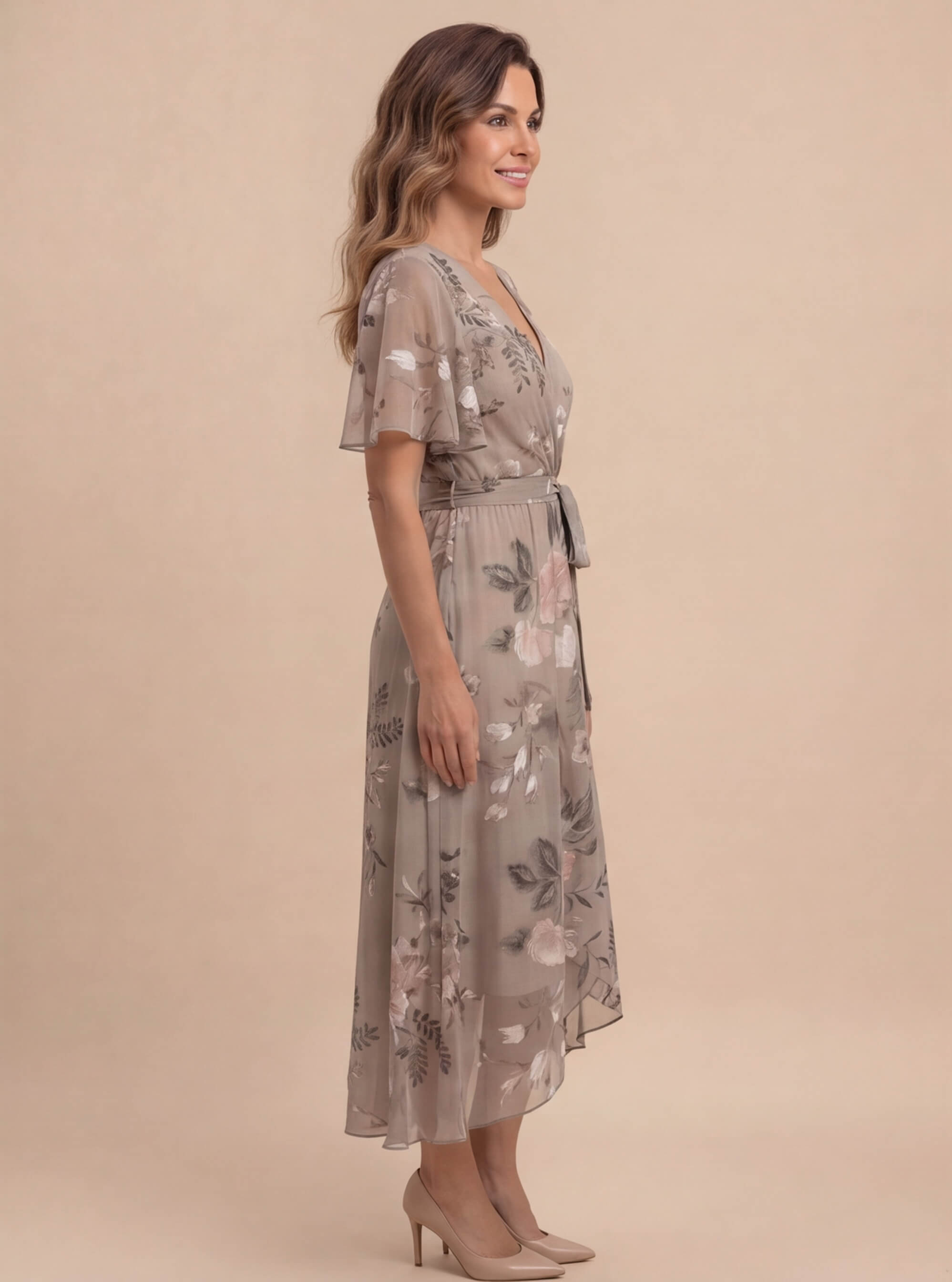 Sandra | Women's Floral Chiffon Wrap Midi Dress