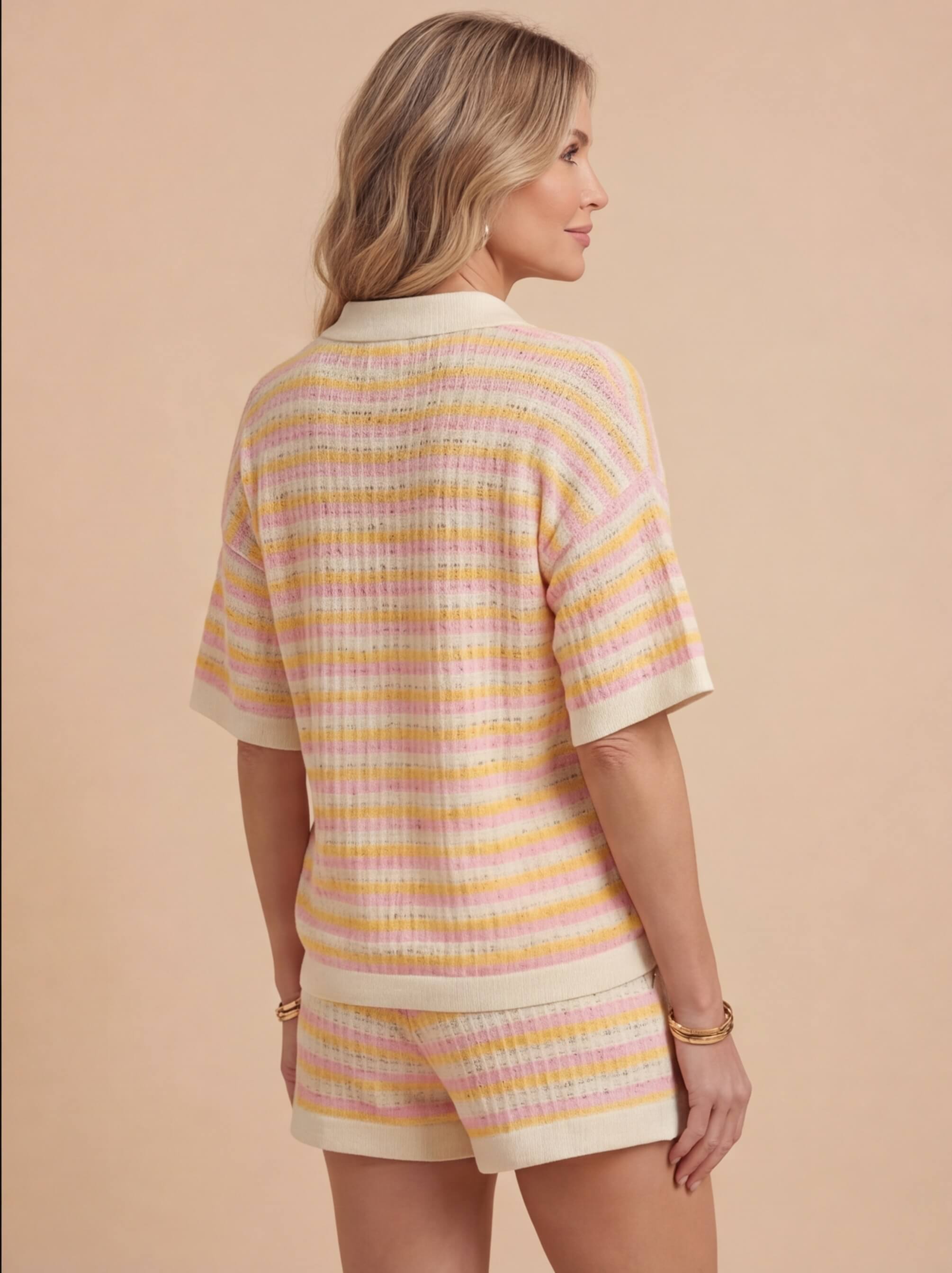Sunny | Women's Striped Knit Polo & Shorts Co-ord Set