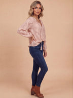 Sara | Women's Boho Lace Blouse with Tassel Tie Neckline