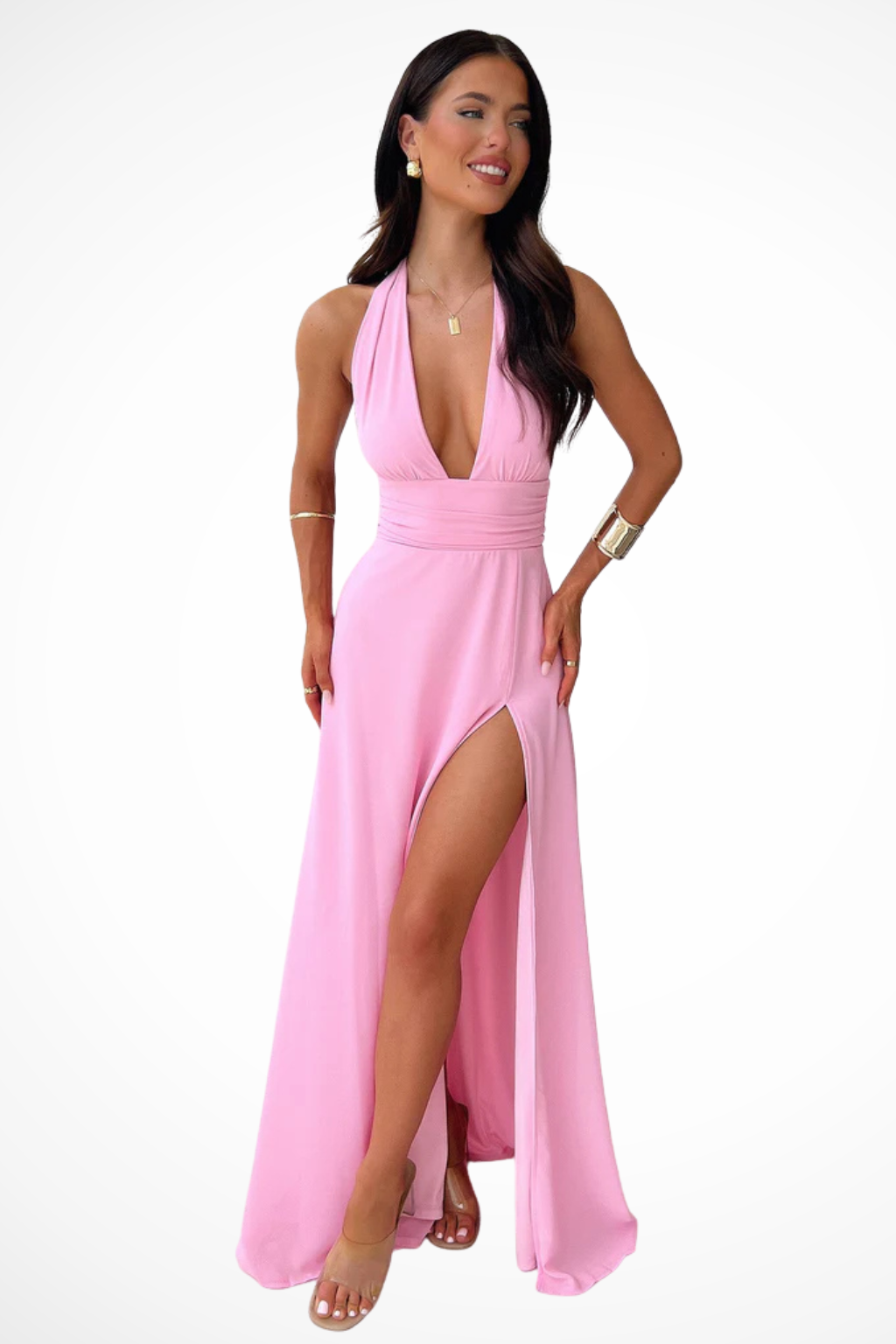 Kathy | Women’s Halter Neck Maxi Dress with Side Slit