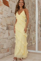 Frey | Women Halter Neck Ruffle Summer Maxi Dress