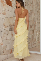 Frey | Women Halter Neck Ruffle Summer Maxi Dress