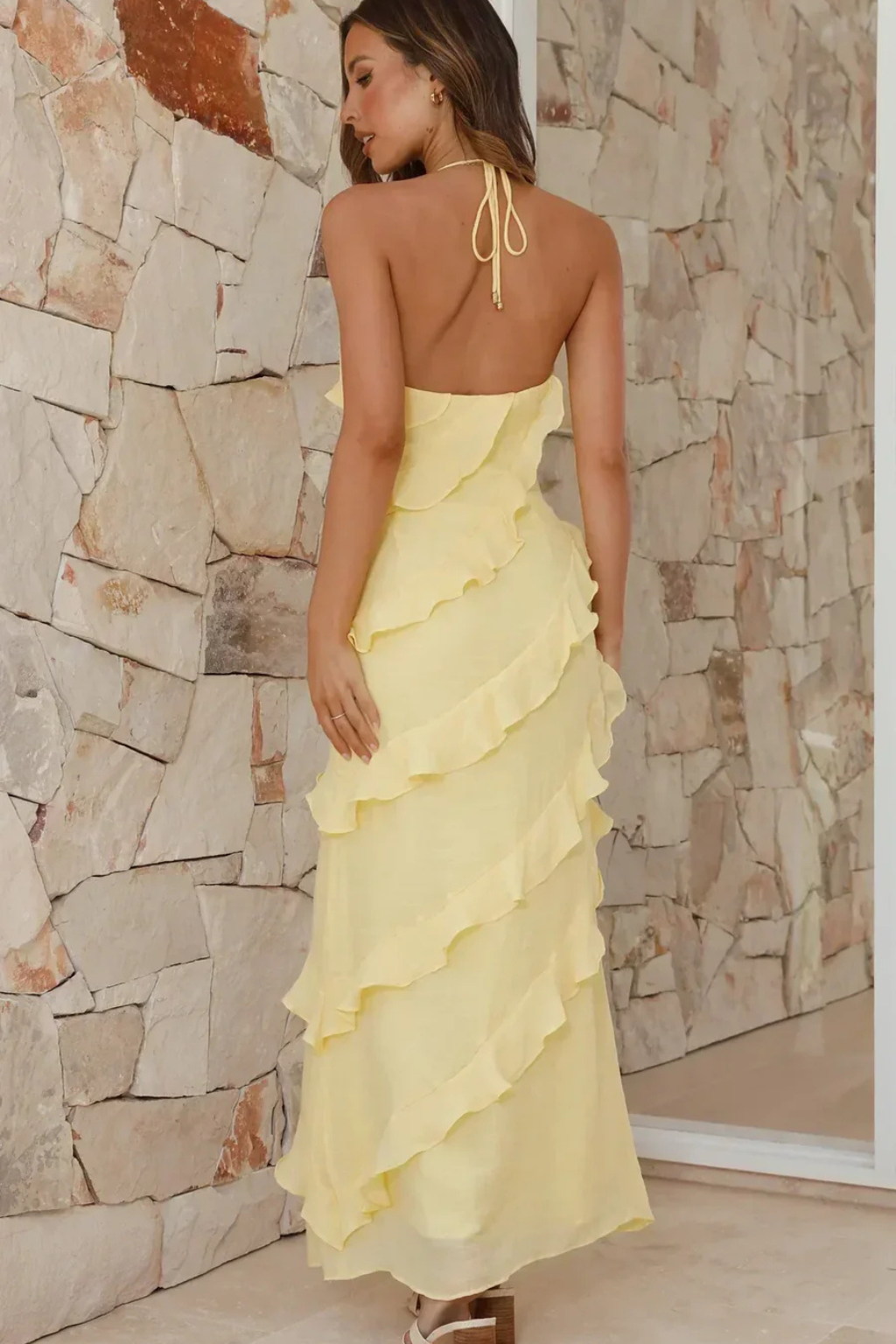 Frey | Women Halter Neck Ruffle Summer Maxi Dress