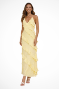 Frey | Women Halter Neck Ruffle Summer Maxi Dress