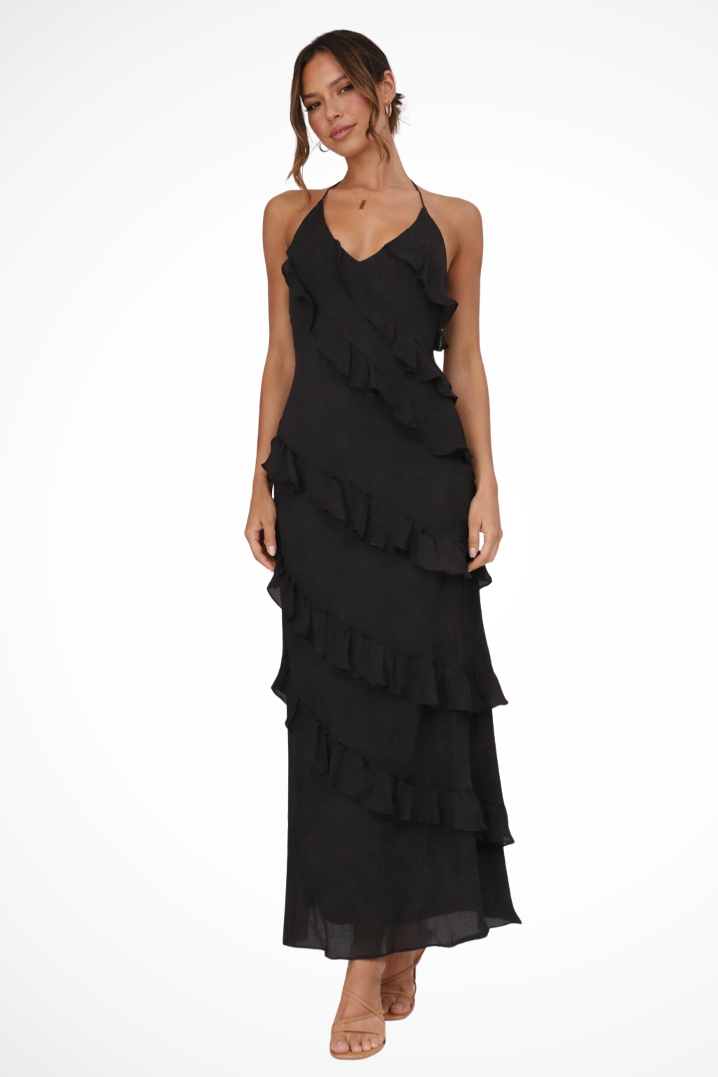 Frey | Women Halter Neck Ruffle Summer Maxi Dress