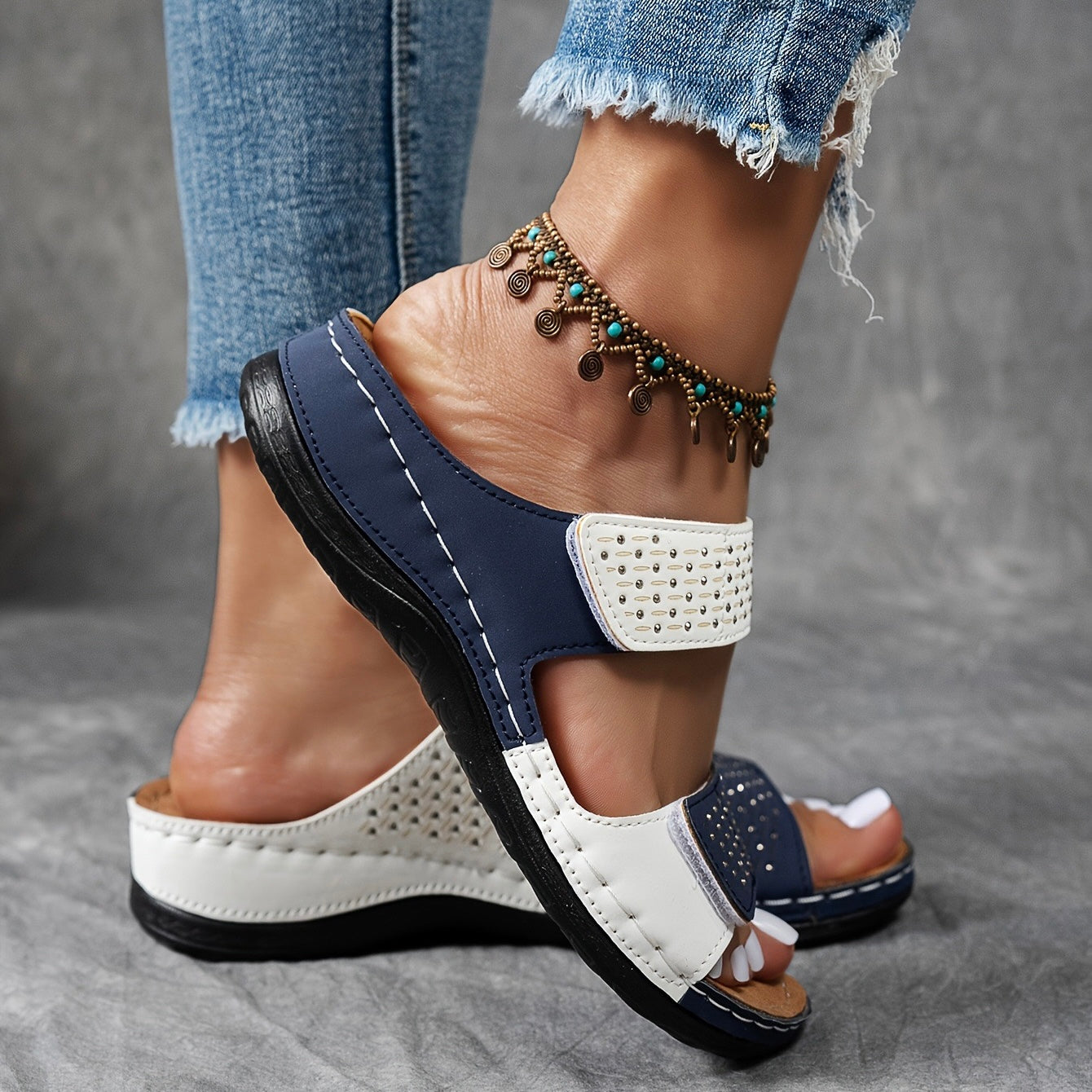 Faye | Women's Studded Double Strap Wedge Mule