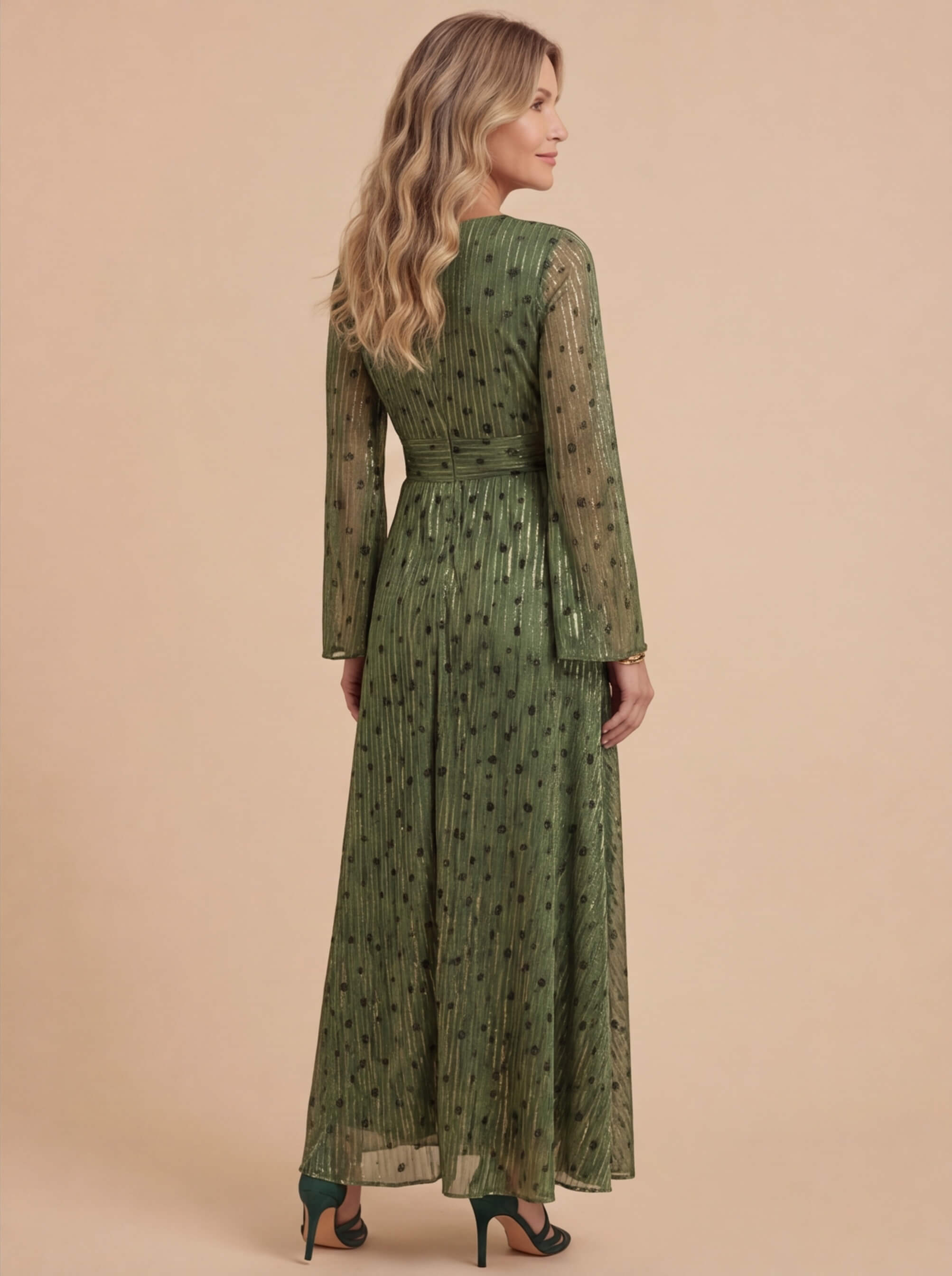 Gail | Women's Glitter Spot Chiffon Wrap Maxi Dress
