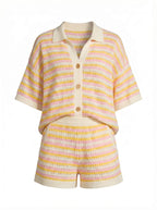 Sunny | Women's Striped Knit Polo & Shorts Co-ord Set