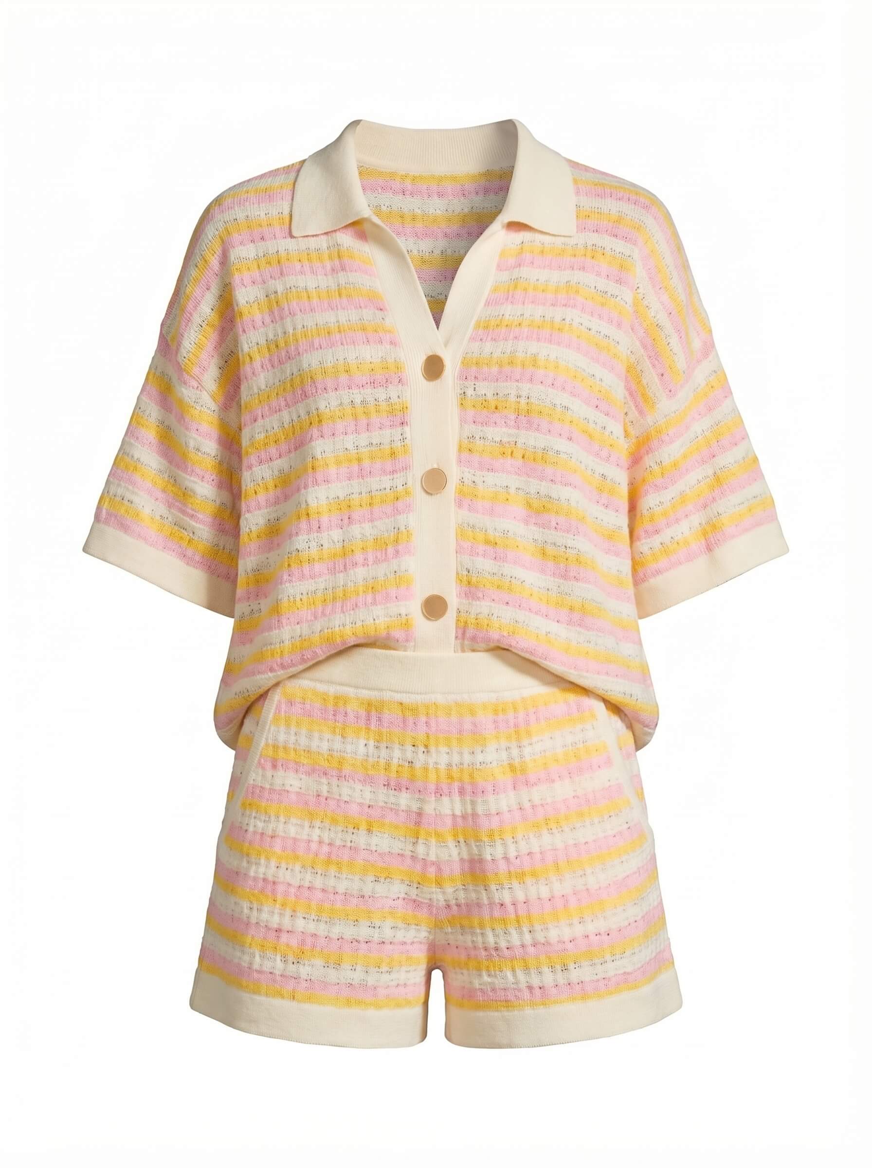 Sunny | Women's Striped Knit Polo & Shorts Co-ord Set