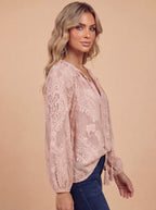 Sara | Women's Boho Lace Blouse with Tassel Tie Neckline