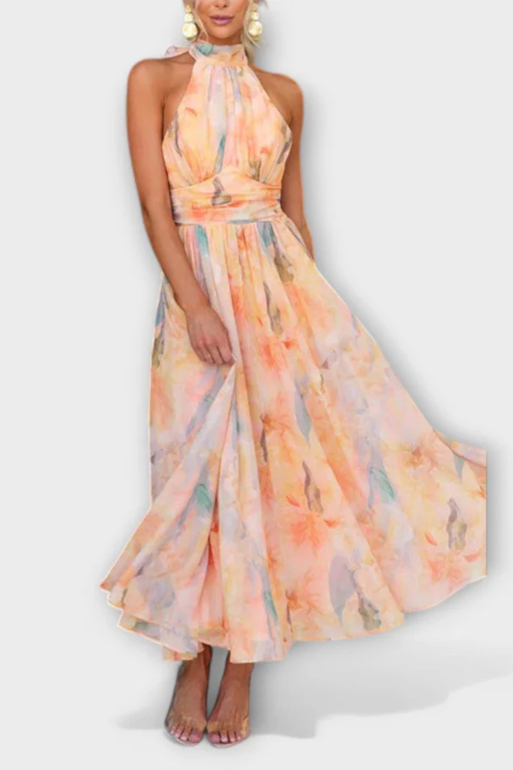 Megan | Women Abstract Print Halter Neck Maxi Dress