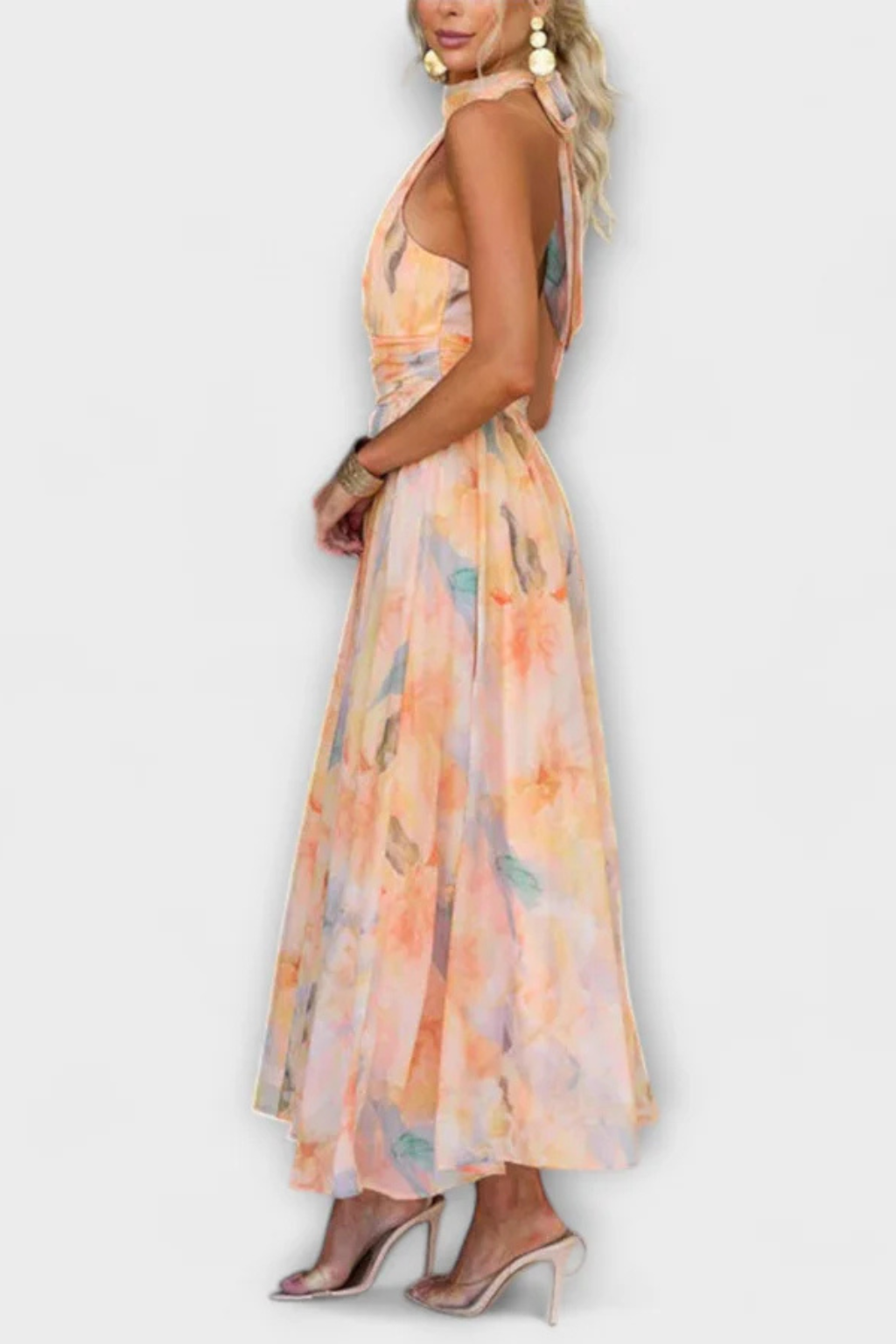 Megan | Women Abstract Print Halter Neck Maxi Dress