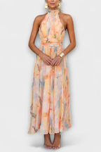 Megan | Women Abstract Print Halter Neck Maxi Dress