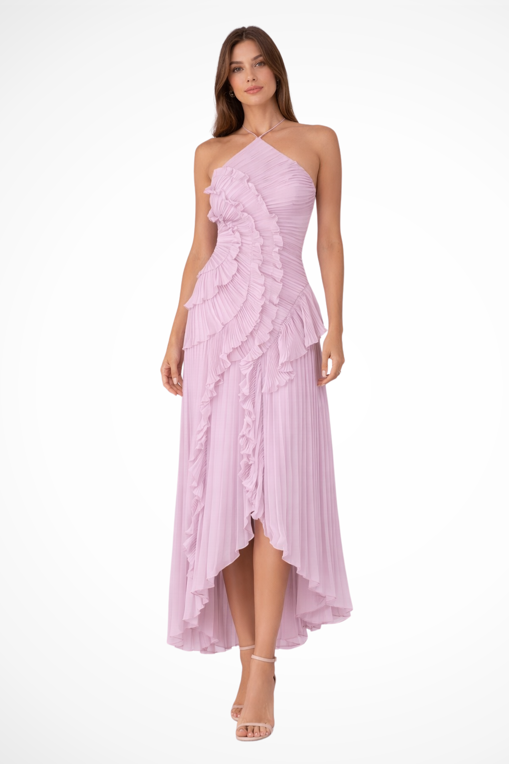 Sarah | Women’s Sleeveless Halter Backless Ruffled Maxi Summer Wedding Guest Dress