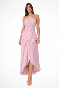 Sarah | Women’s Sleeveless Halter Backless Ruffled Maxi Summer Wedding Guest Dress