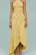 Sarah | Women’s Sleeveless Halter Backless Ruffled Maxi Summer Wedding Guest Dress