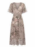 Sandra | Women's Floral Chiffon Wrap Midi Dress